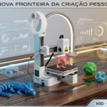 Impressora 3D EasyThreed K10 montada sobre uma mesa, com peça sendo impressa em PLA branco